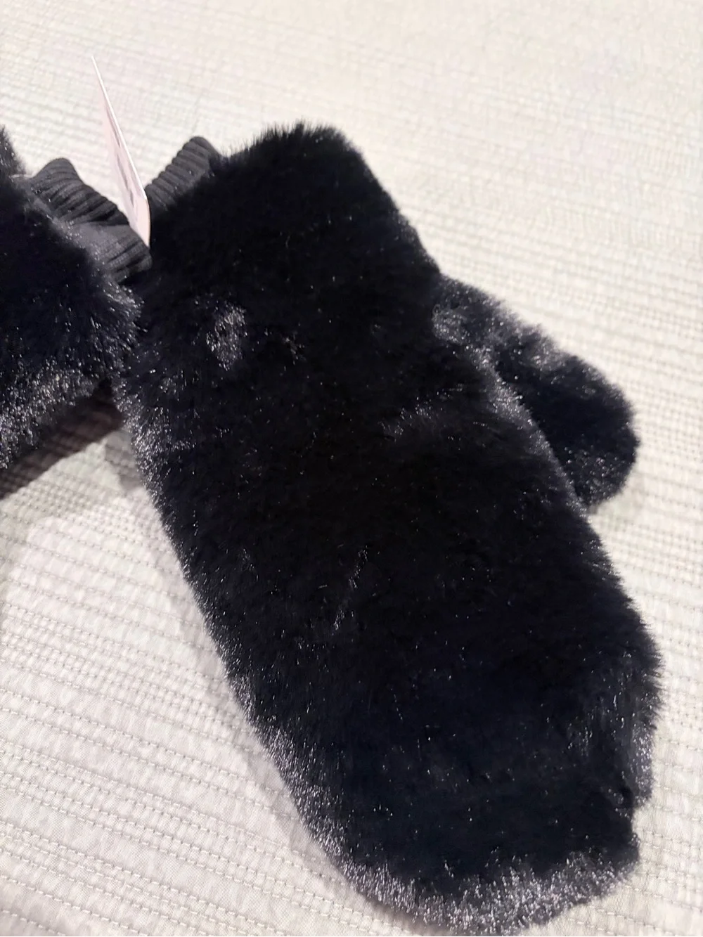 Black Faux Fur Mittens - Plush Winter Gloves NWT